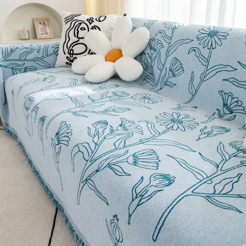 4color fringe flower sofa cover