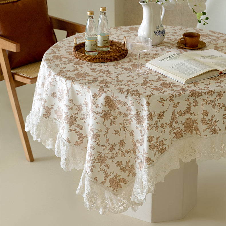 2color french flower velvety table cloth