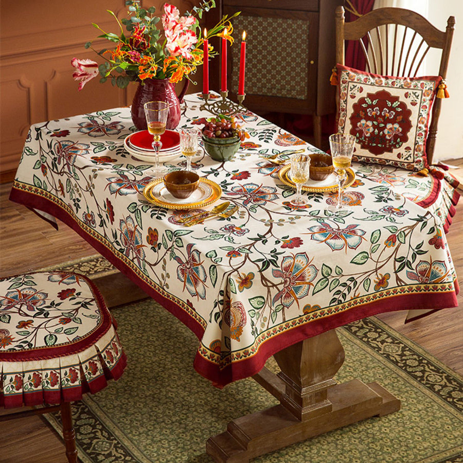 2design dark red vintage flower table cloth