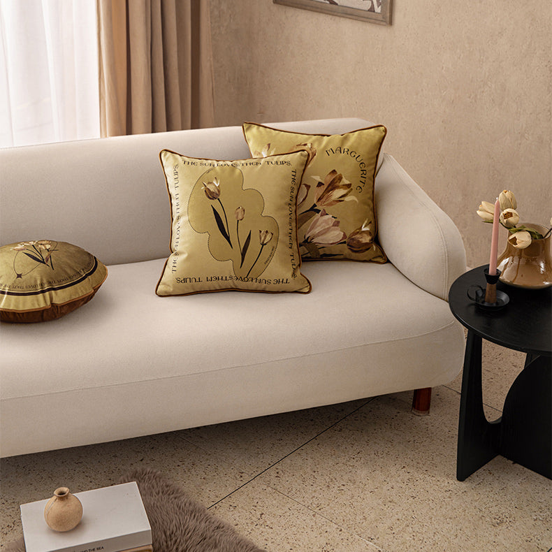 art mustard tulip cushion