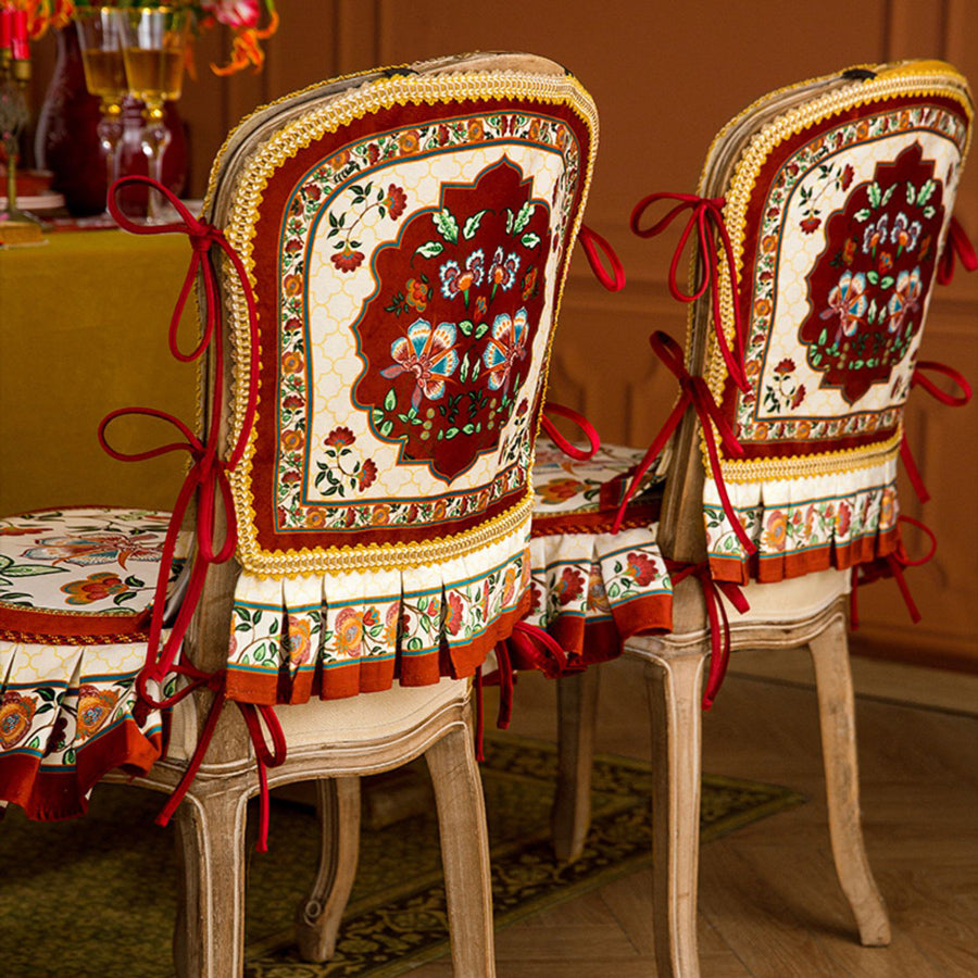 dark red vintage flower chair cover & cushion