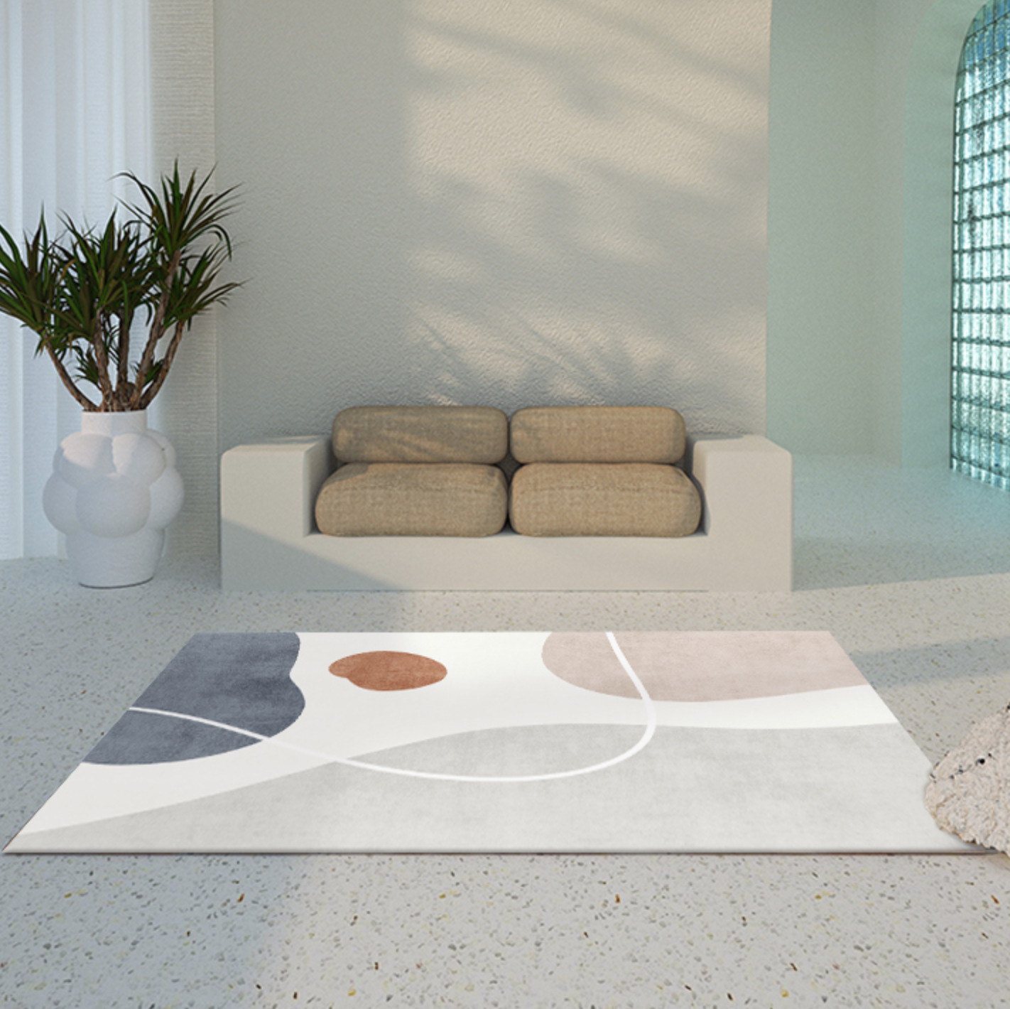 blue motif 3design square carpet