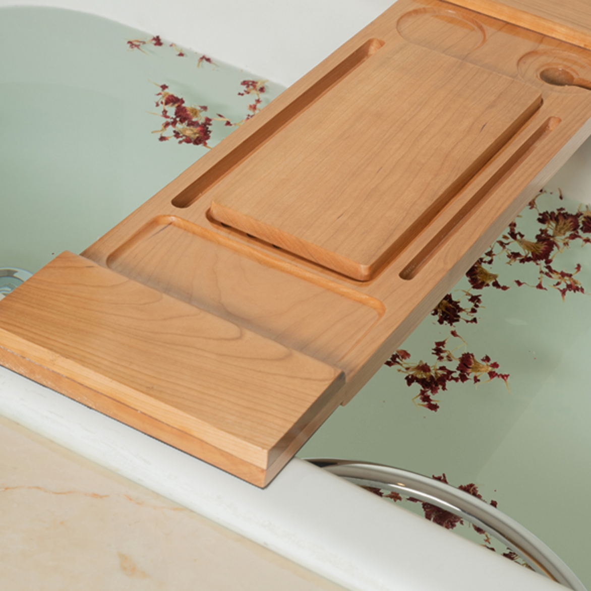 light wood bath tray