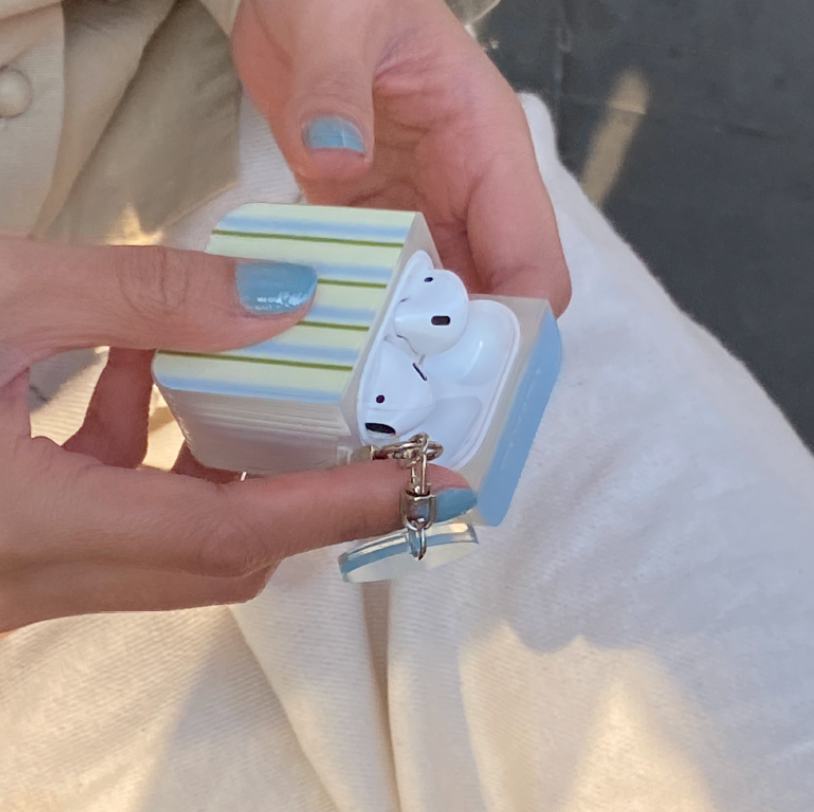 blue × green stripe Airpods case