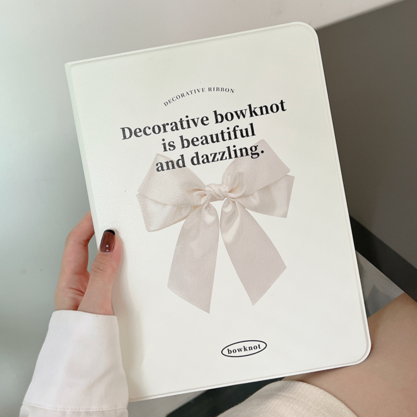 white ribbon iPad case