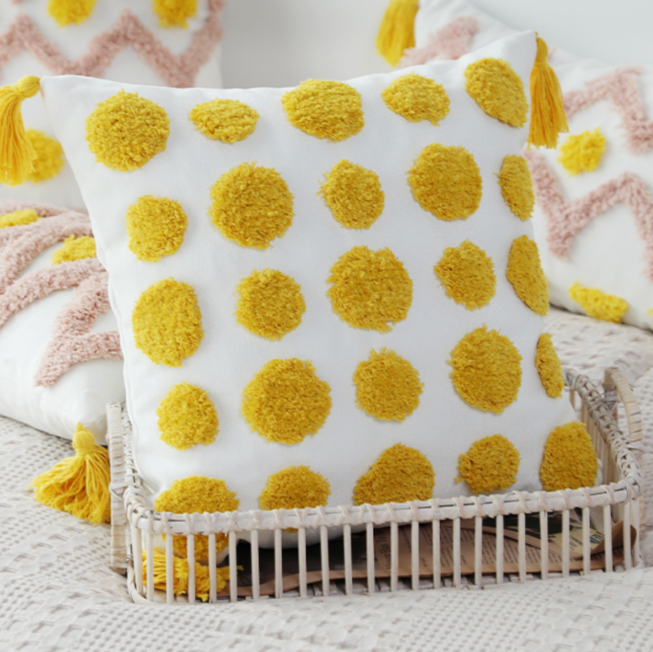 pink × yellow boa cushion