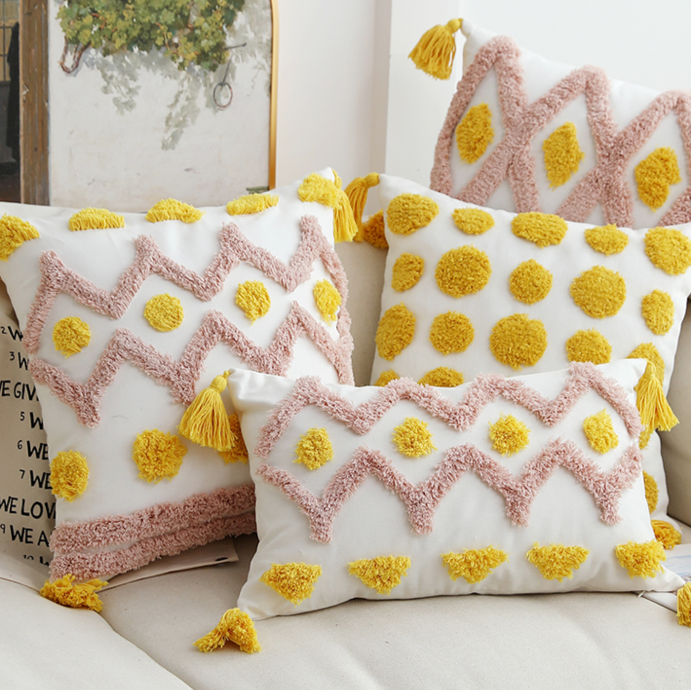 pink × yellow boa cushion