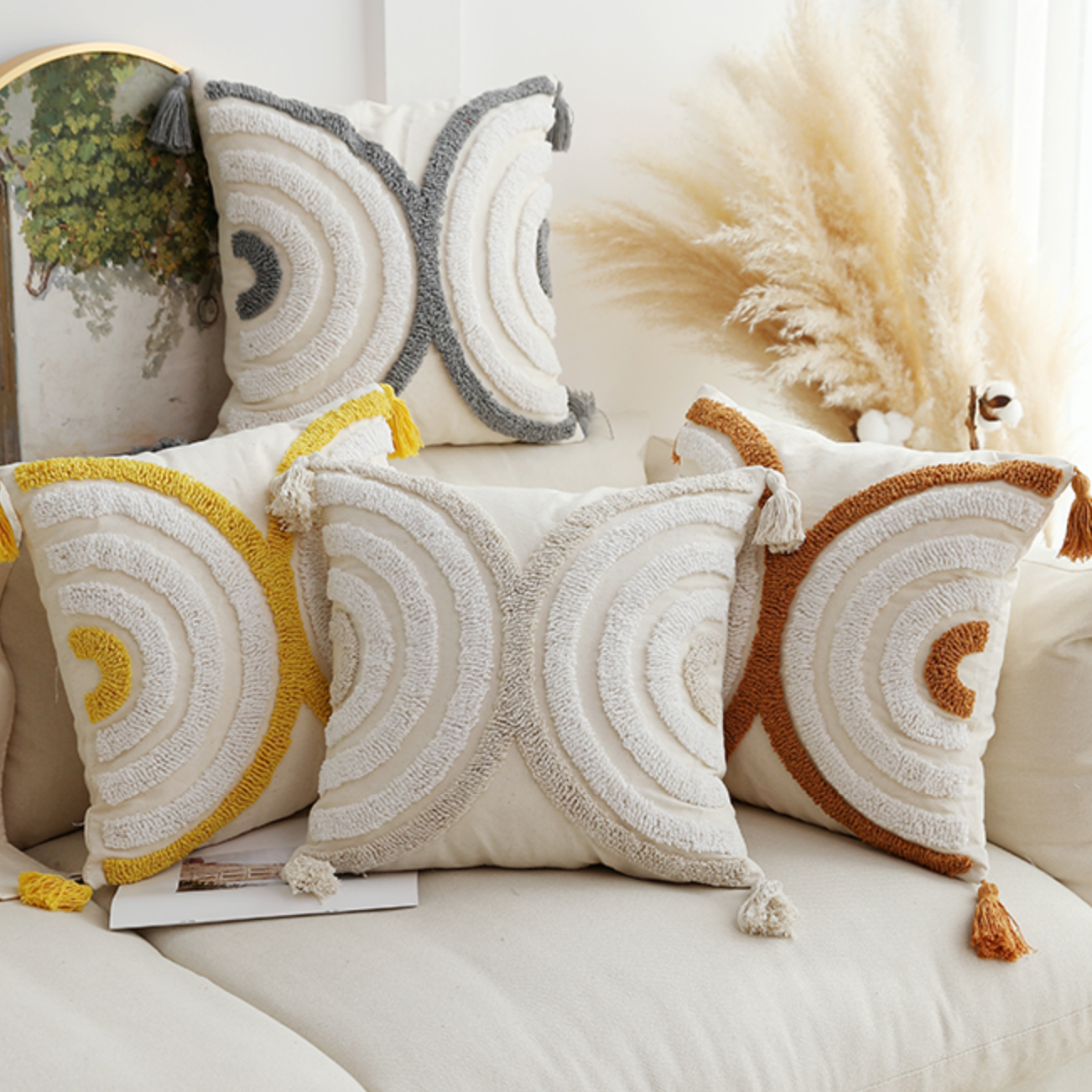 4color half circle boa cushion