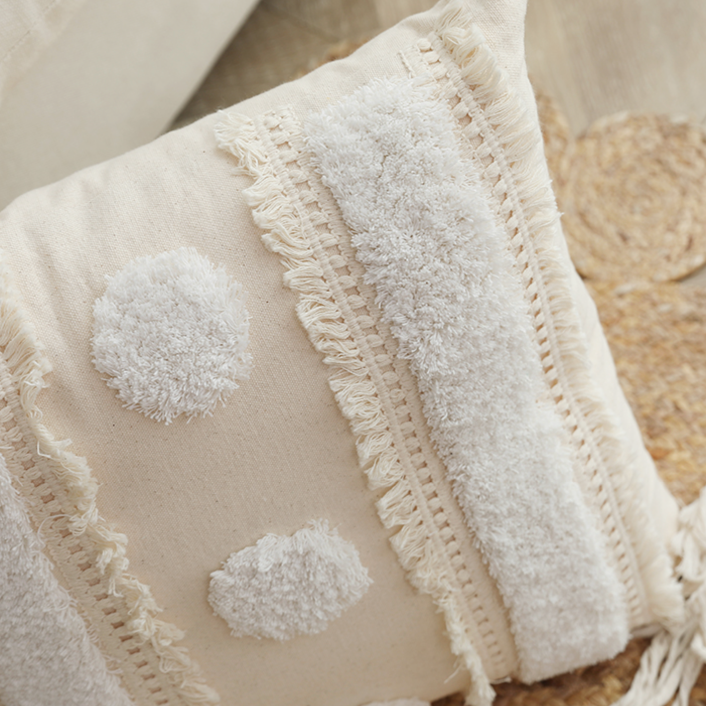 beige fringe boa cushion