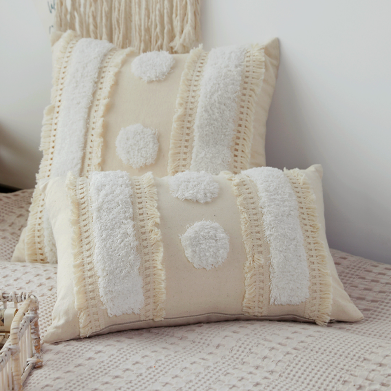 beige fringe boa cushion
