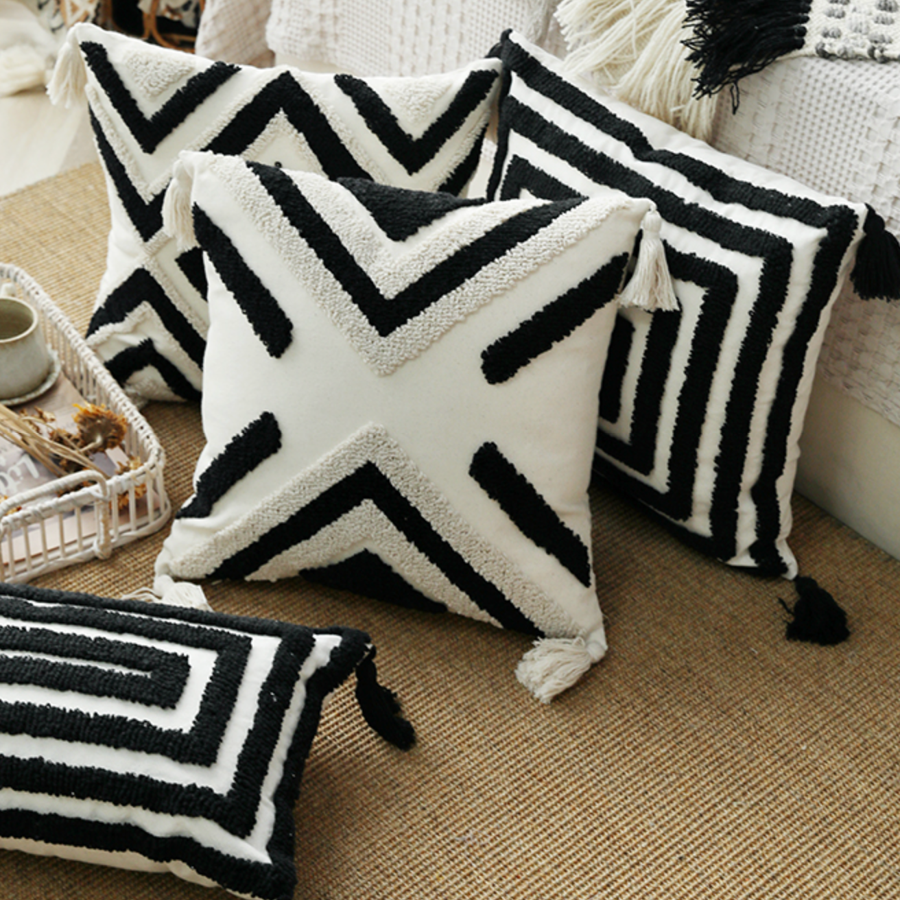 monotone nordic boa cushion