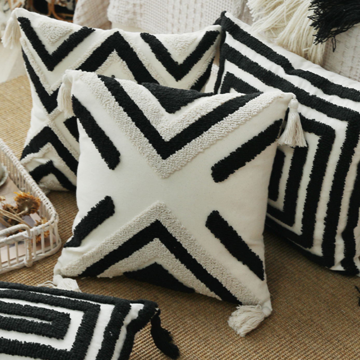 monotone nordic boa cushion