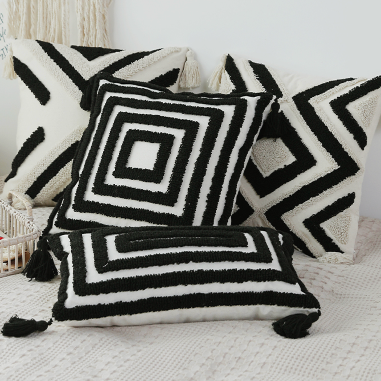 monotone nordic boa cushion