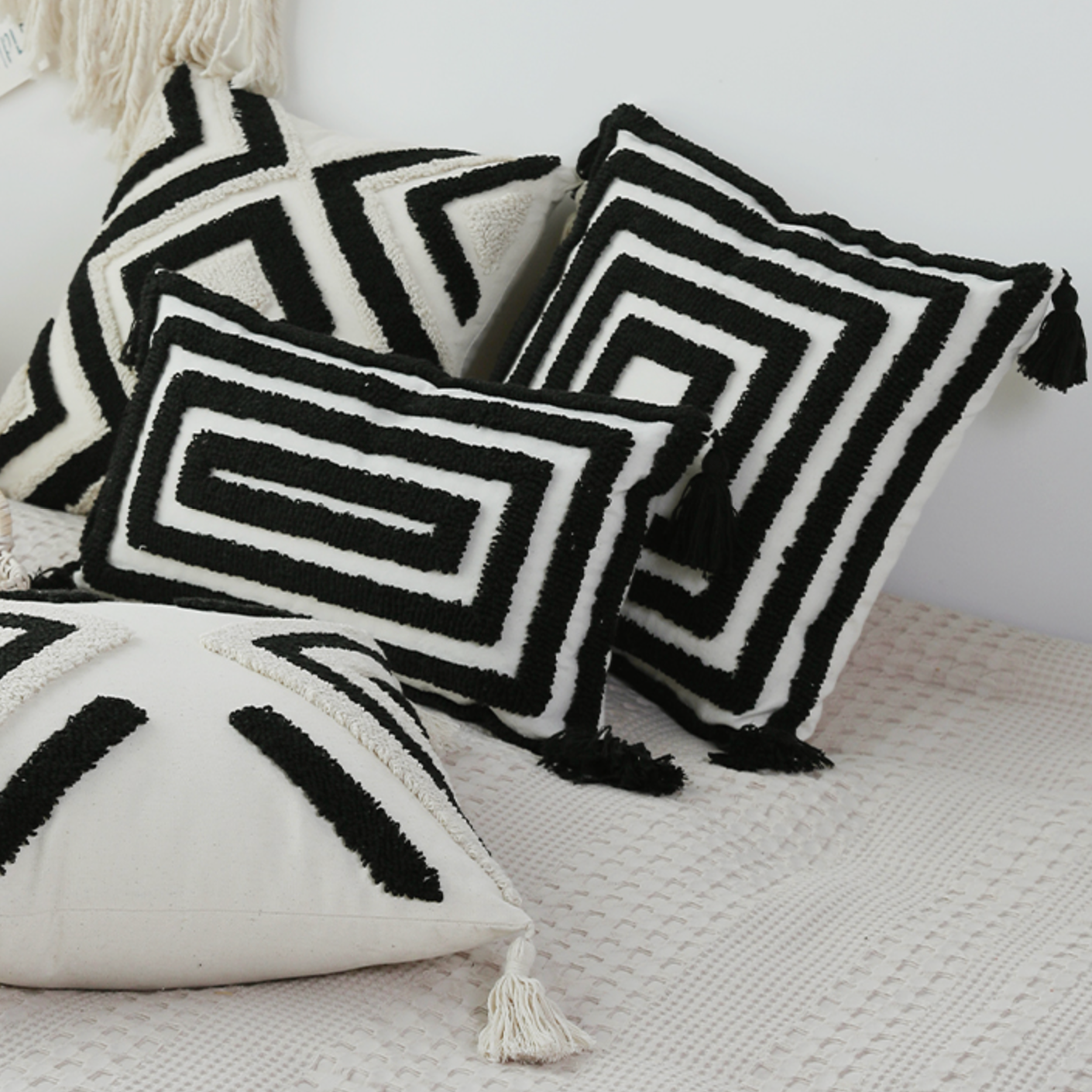 monotone nordic boa cushion