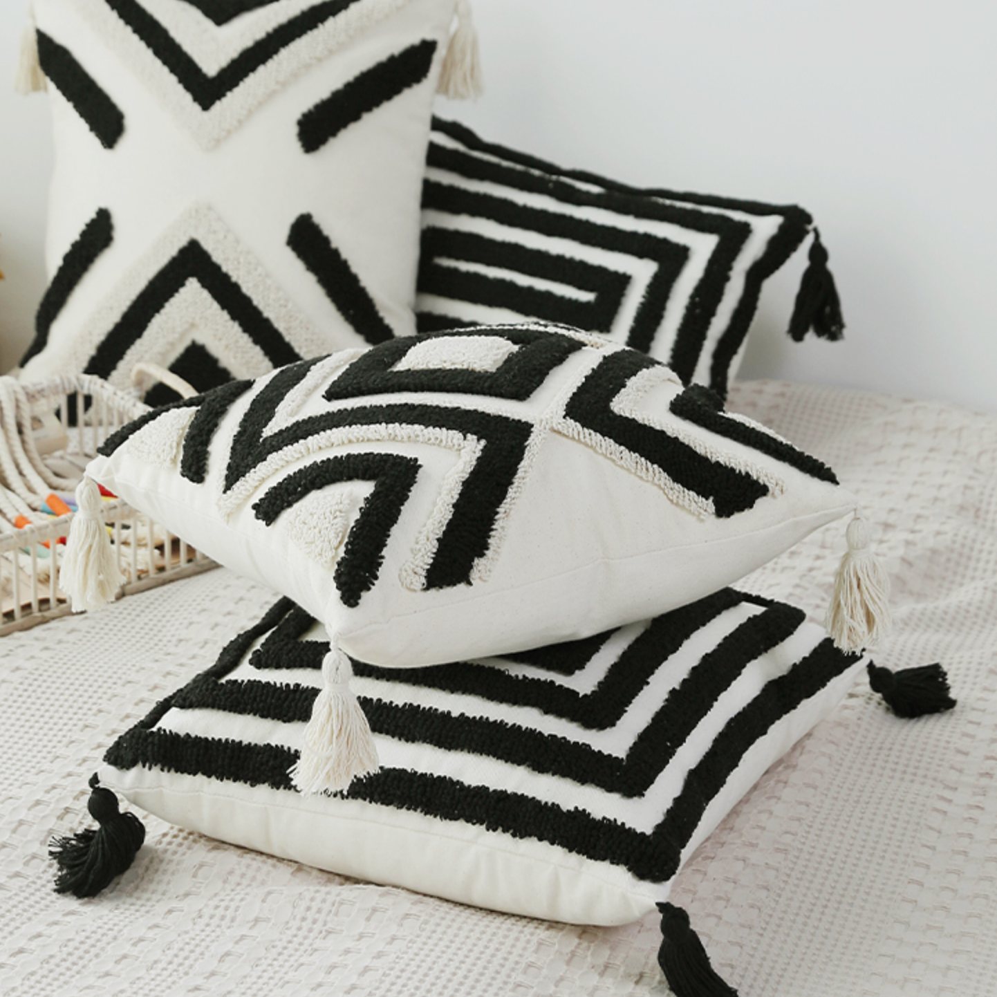 monotone nordic boa cushion