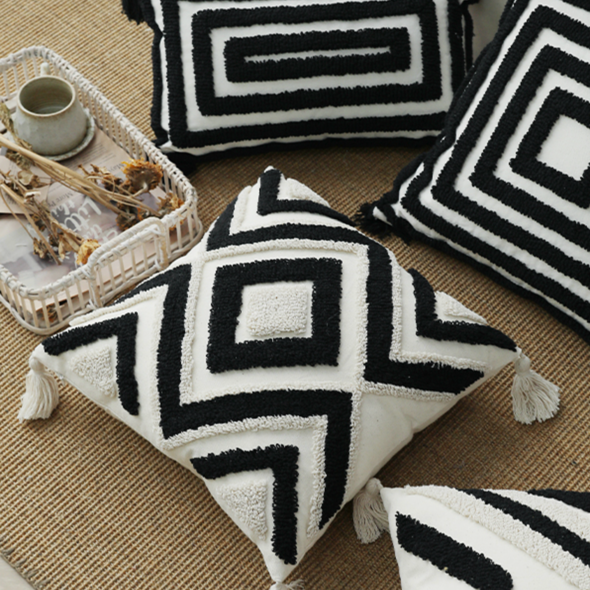 monotone nordic boa cushion