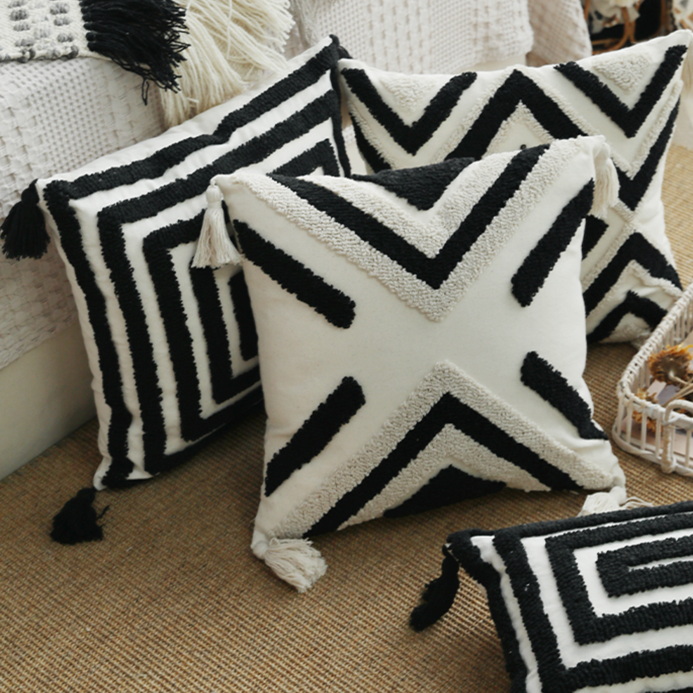 monotone nordic boa cushion