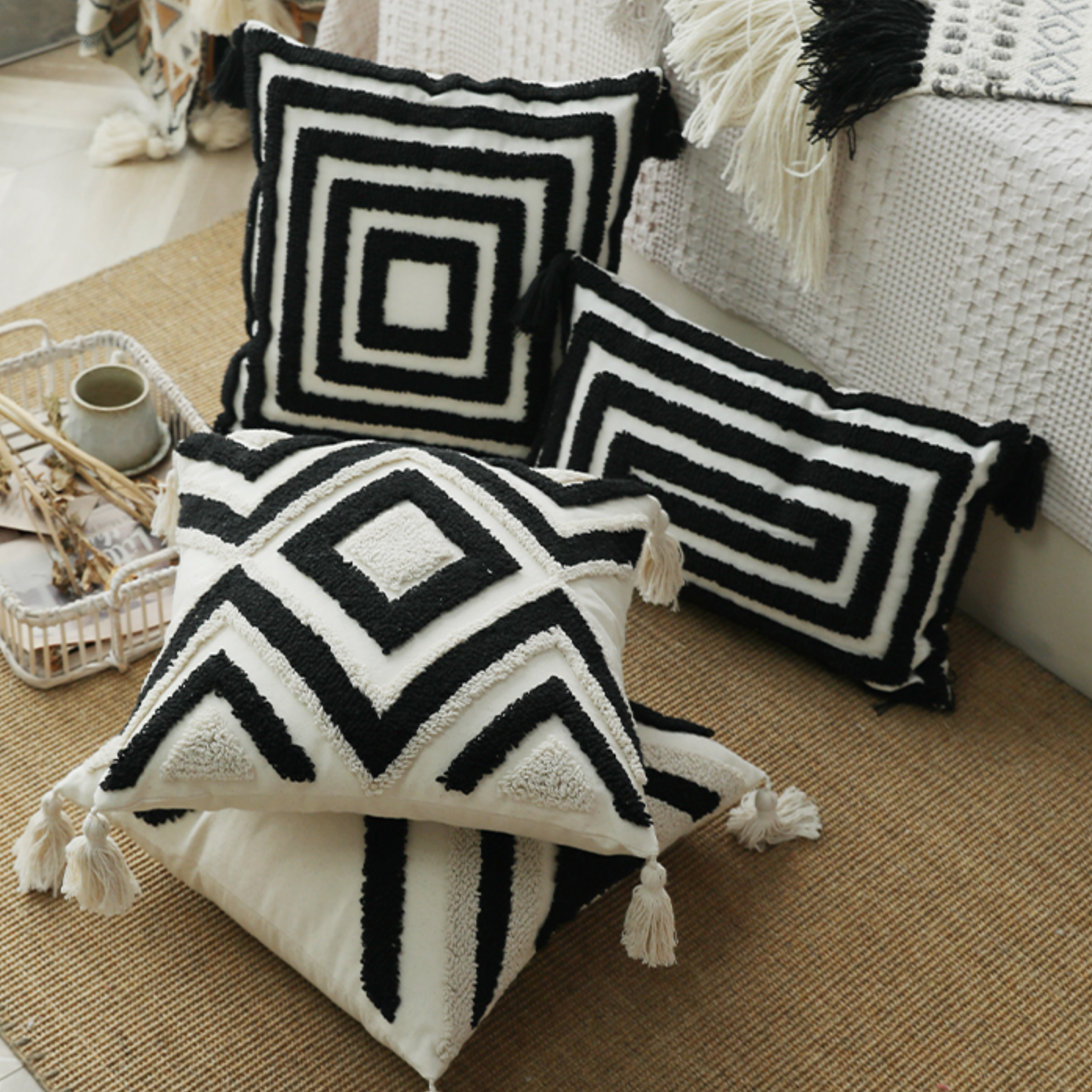 monotone nordic boa cushion