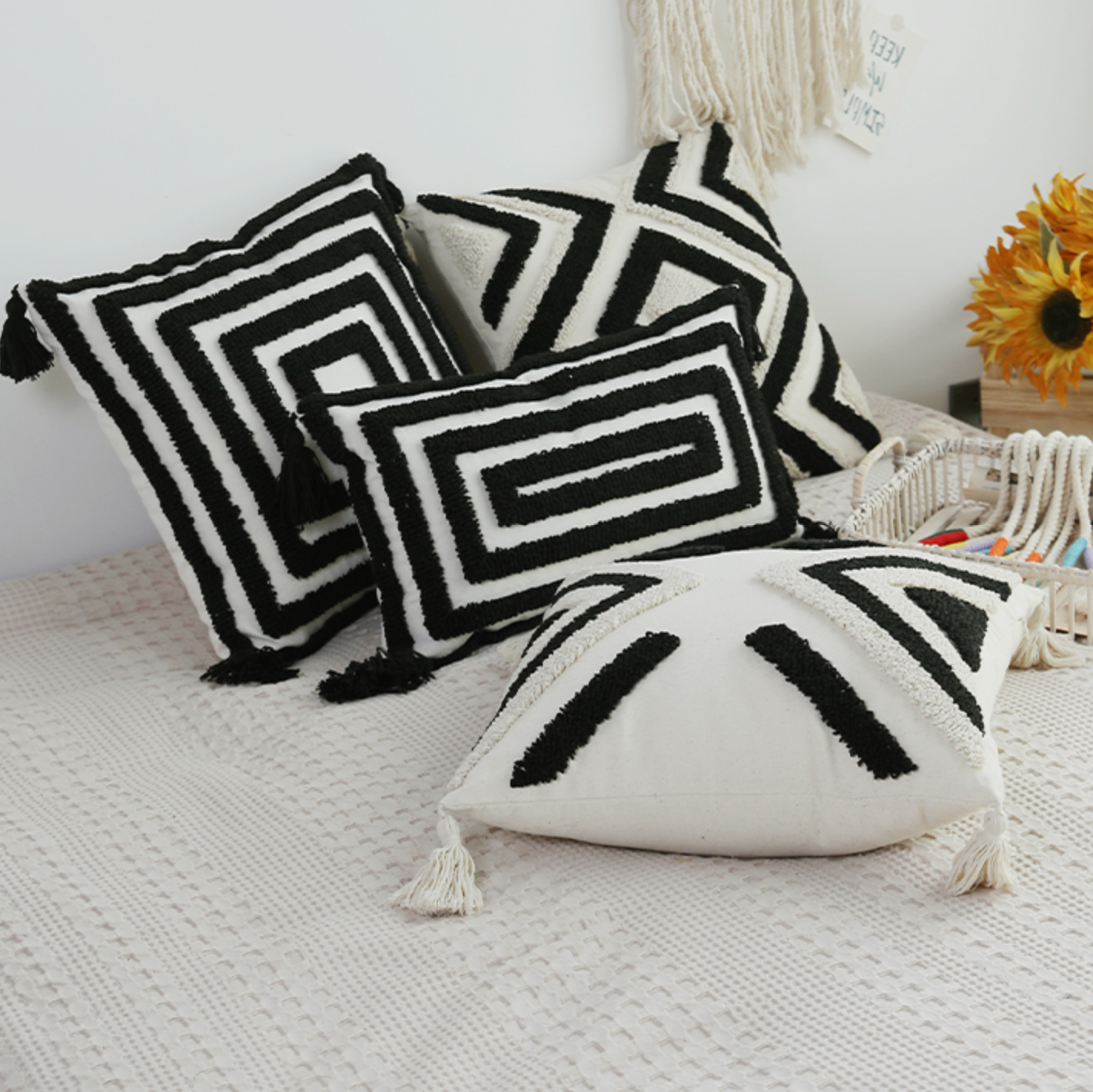 monotone nordic boa cushion