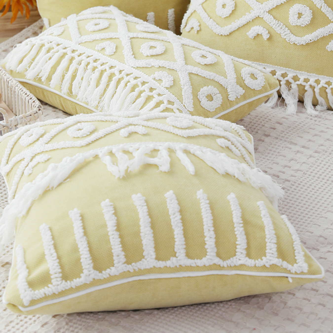 lemon fringe boa cushion