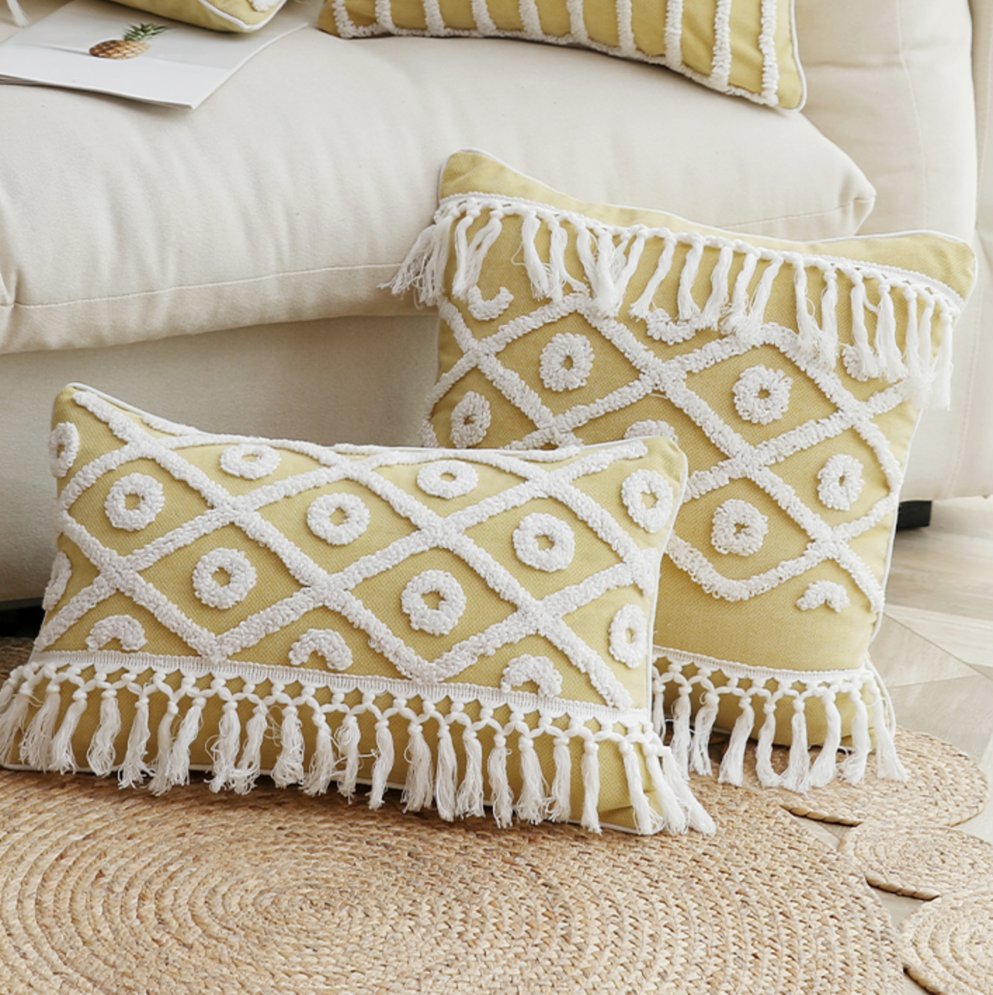 lemon fringe boa cushion