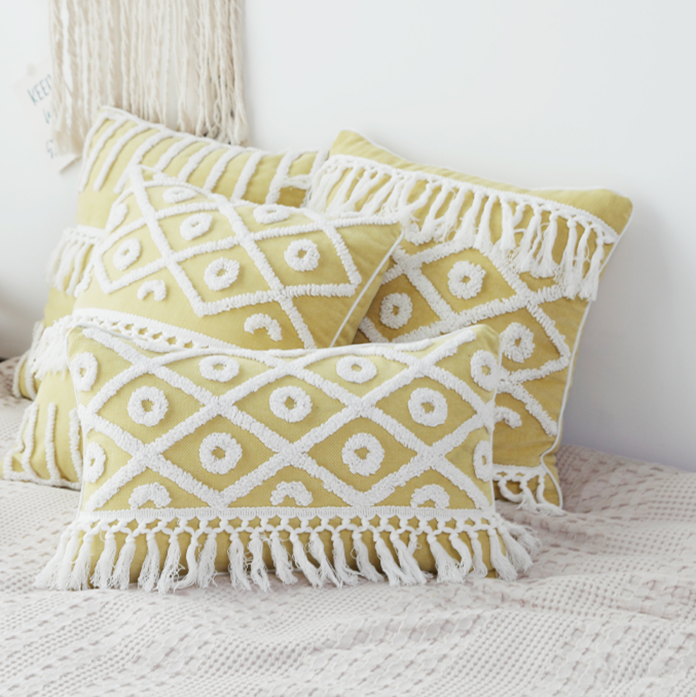 lemon fringe boa cushion