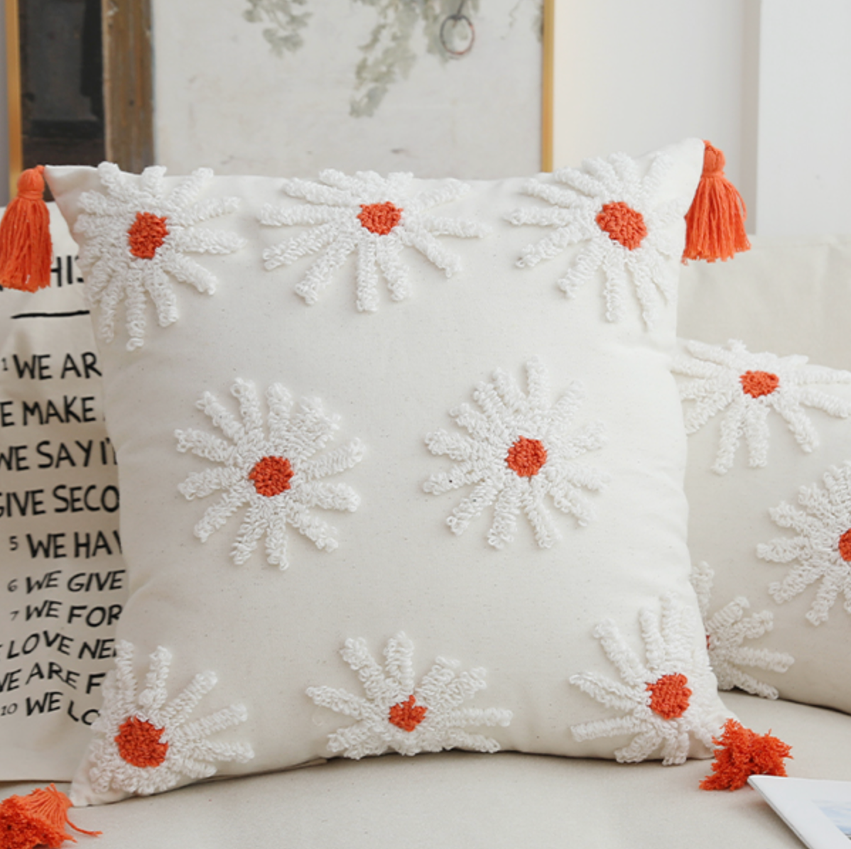 orange daisy boa cushion