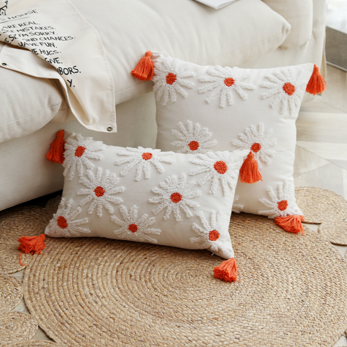orange daisy boa cushion