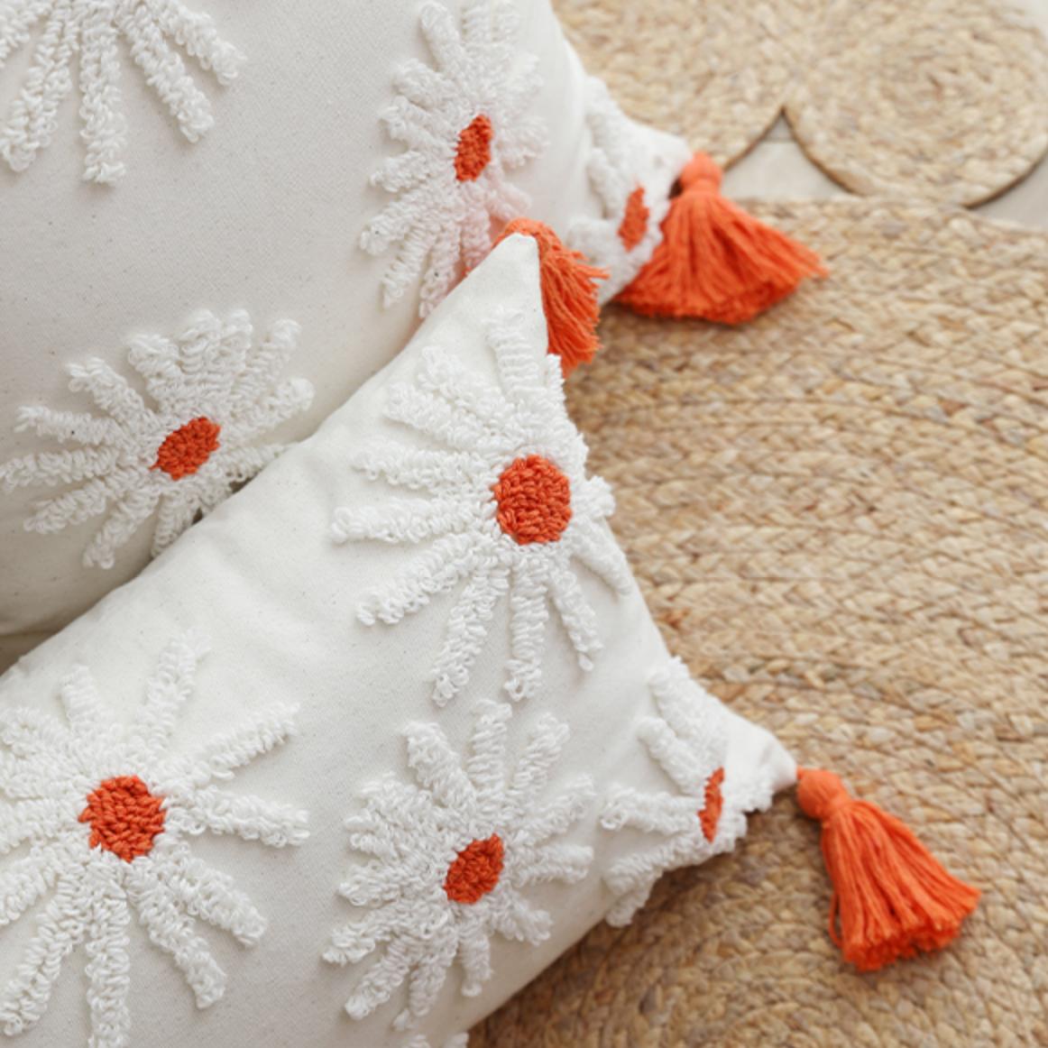 orange daisy boa cushion