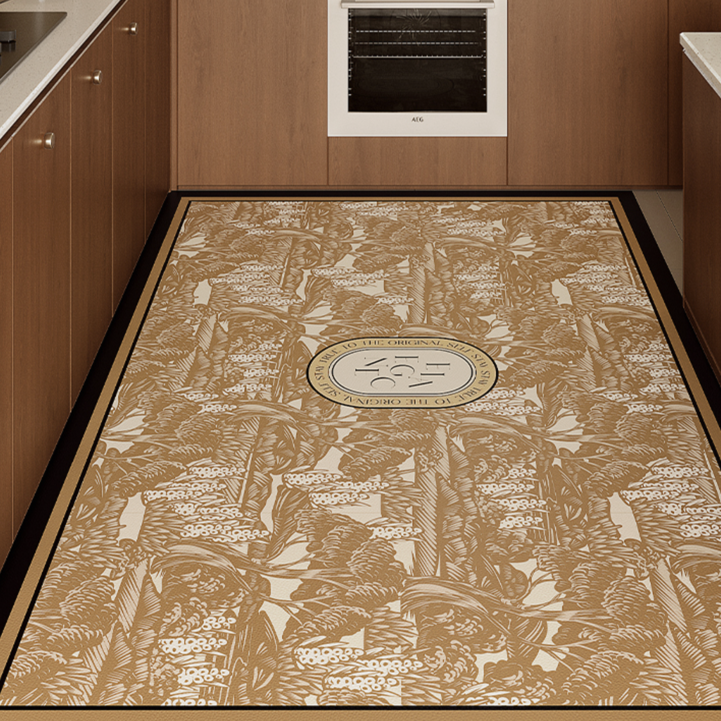 brown elegance logo kitchen mat