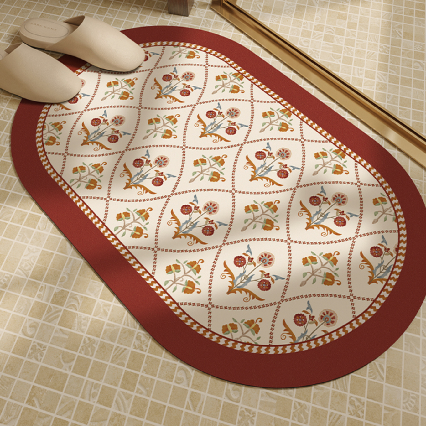 american red flower bath mat