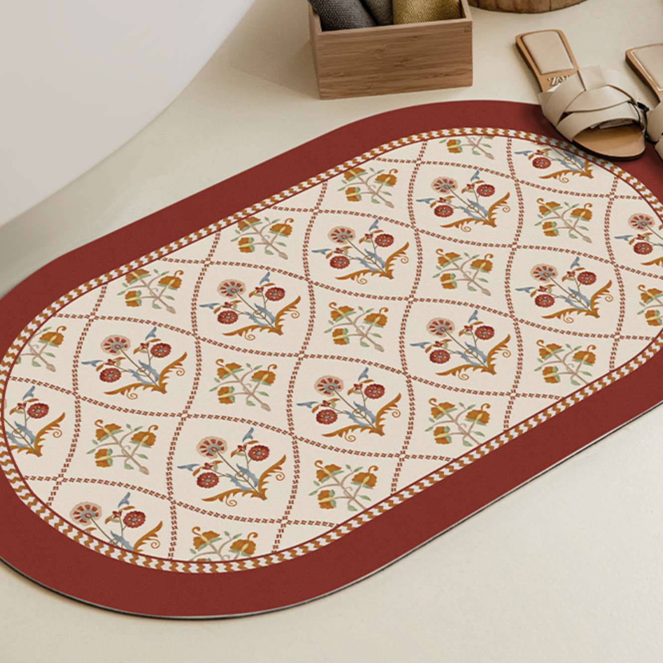 american red flower bath mat