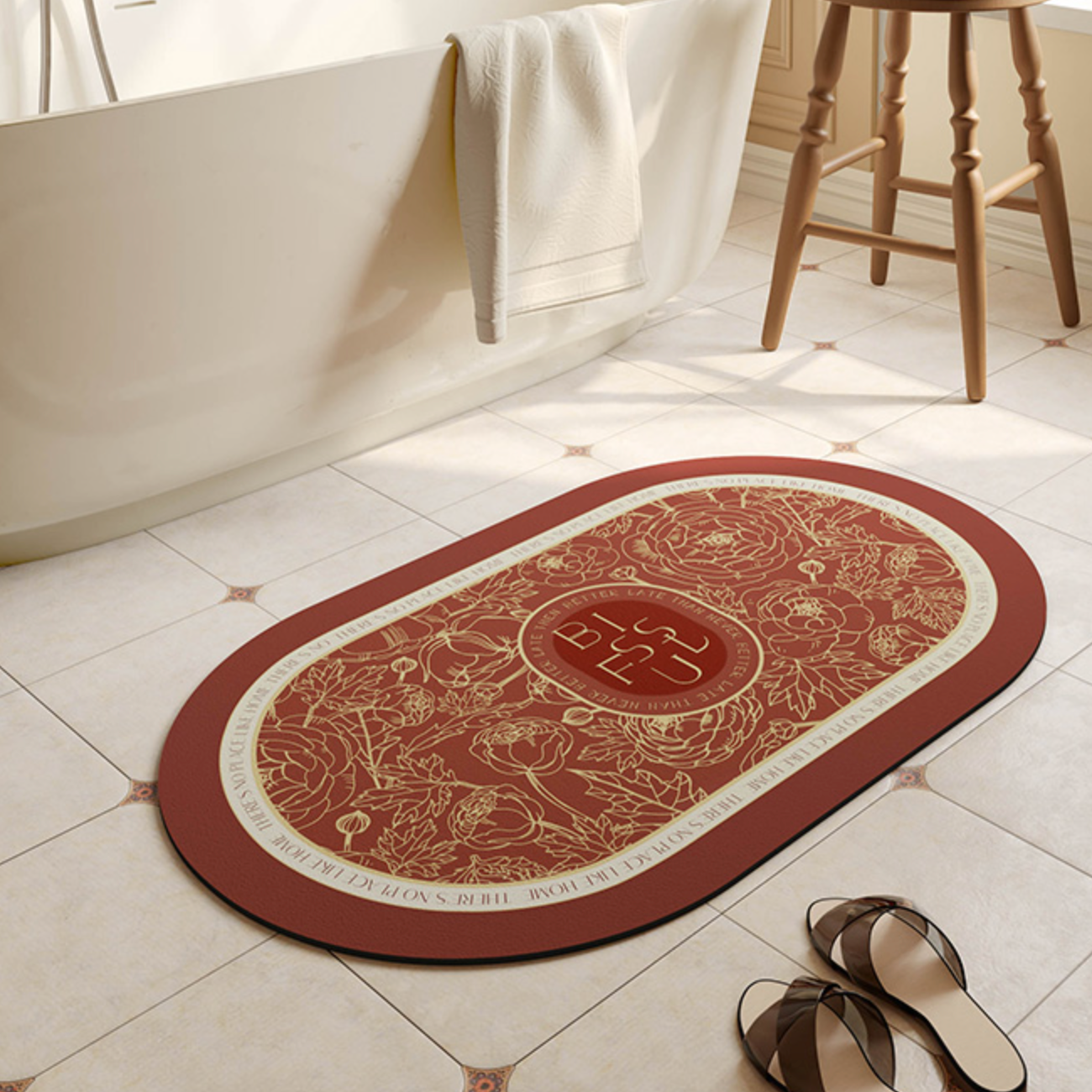 red rose bath mat
