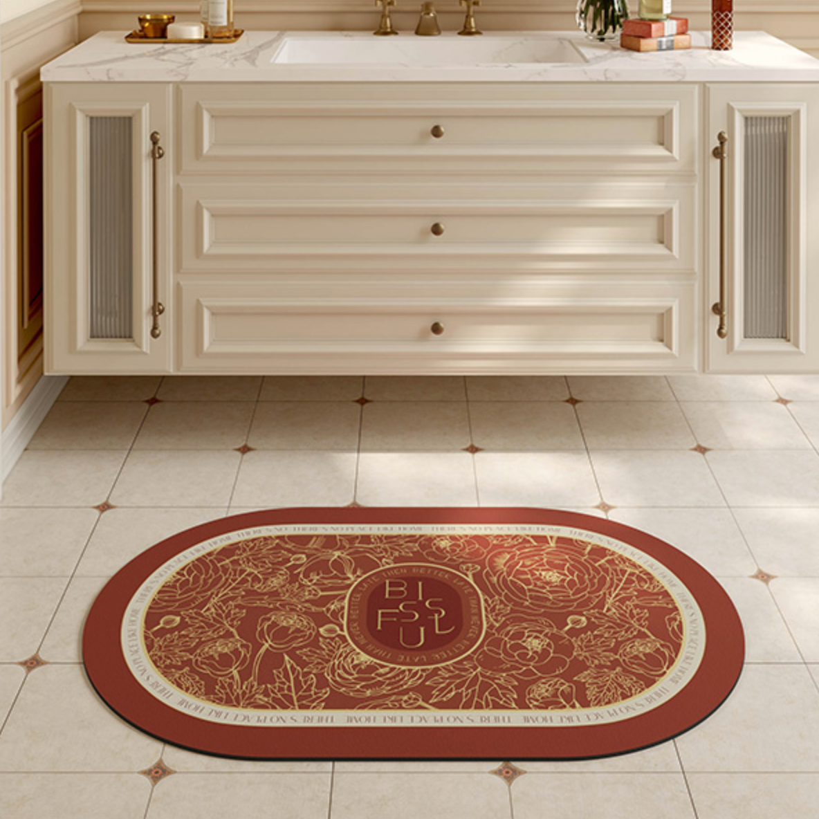 red rose bath mat