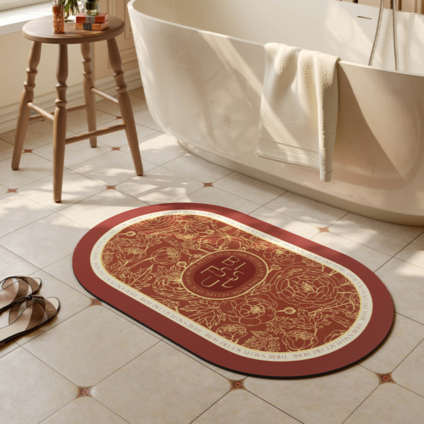 red rose bath mat