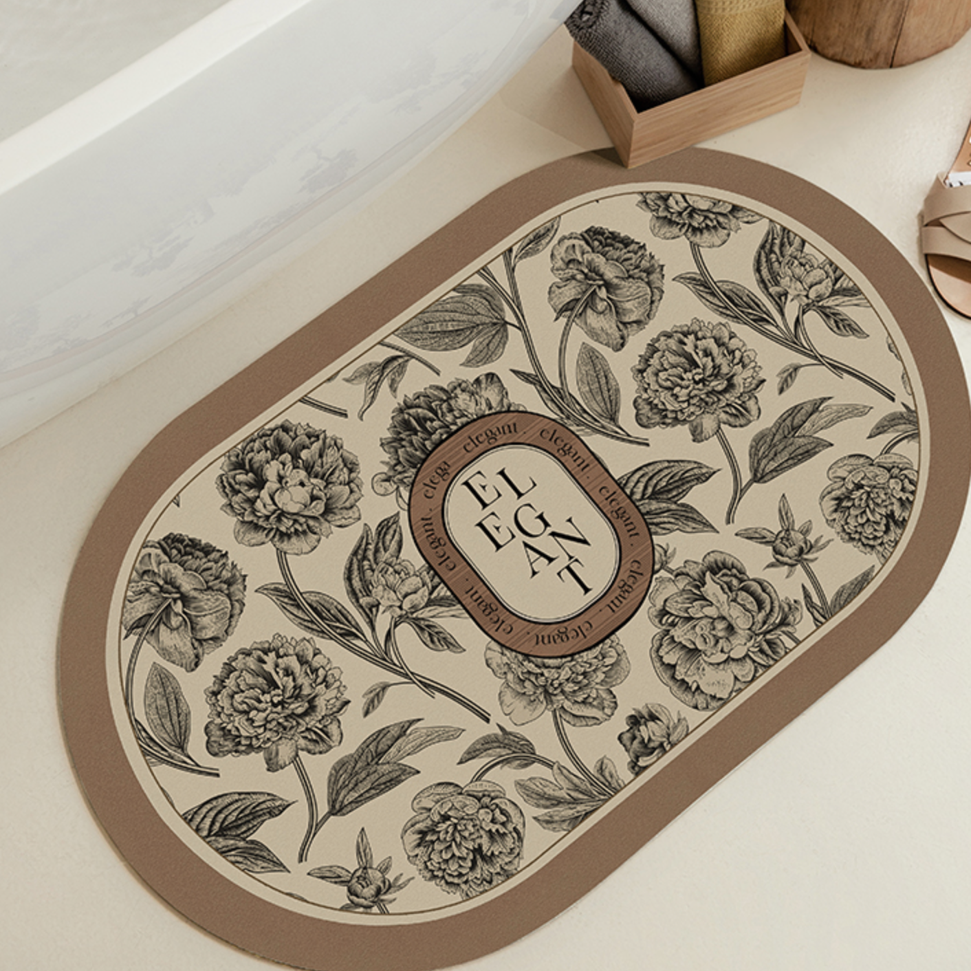 elegant black flower bath mat