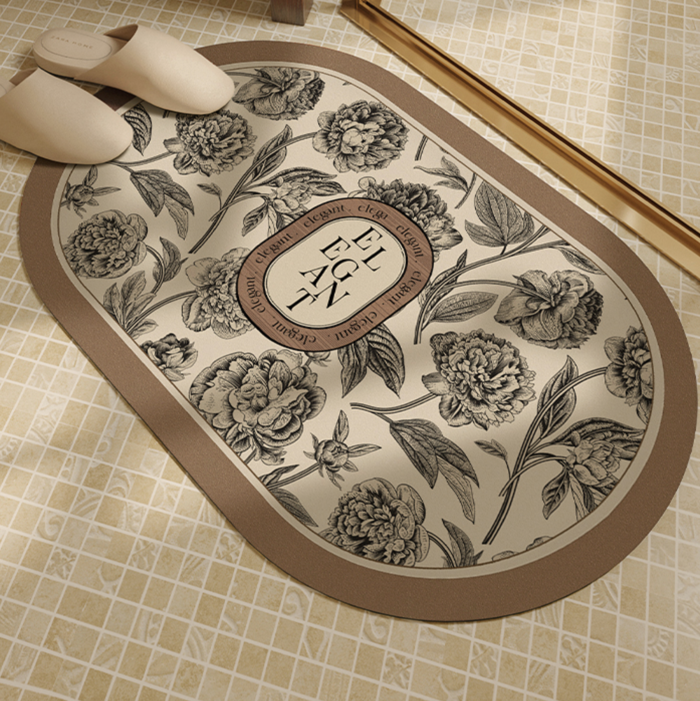 elegant black flower bath mat