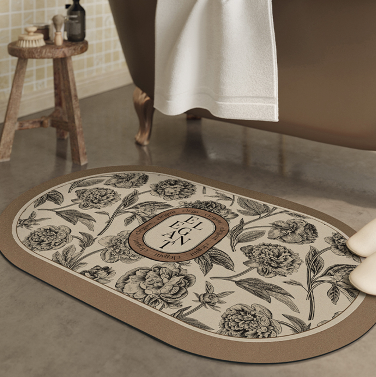 elegant black flower bath mat