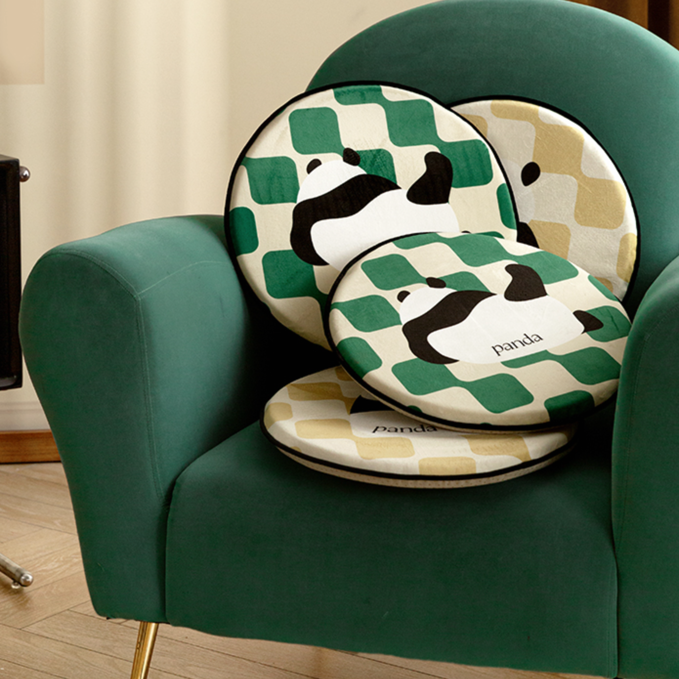 2color panda check round cushion