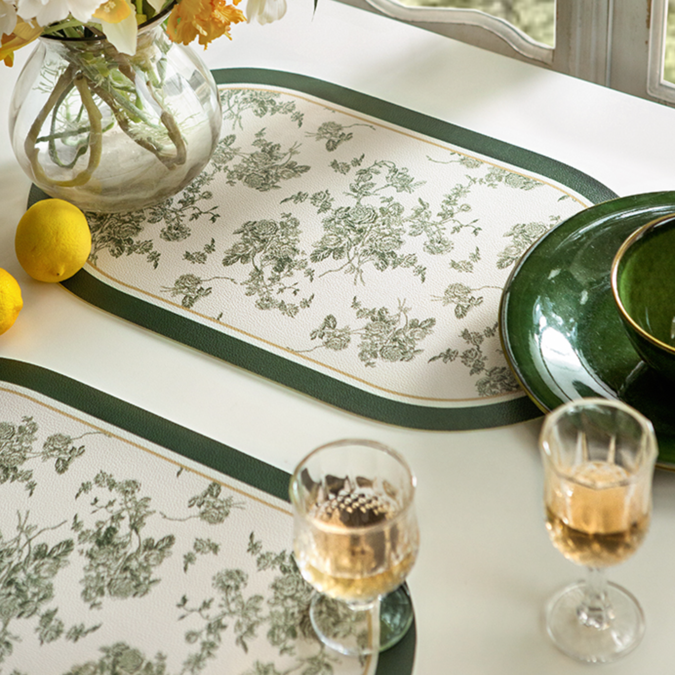 green vintage flower place mat
