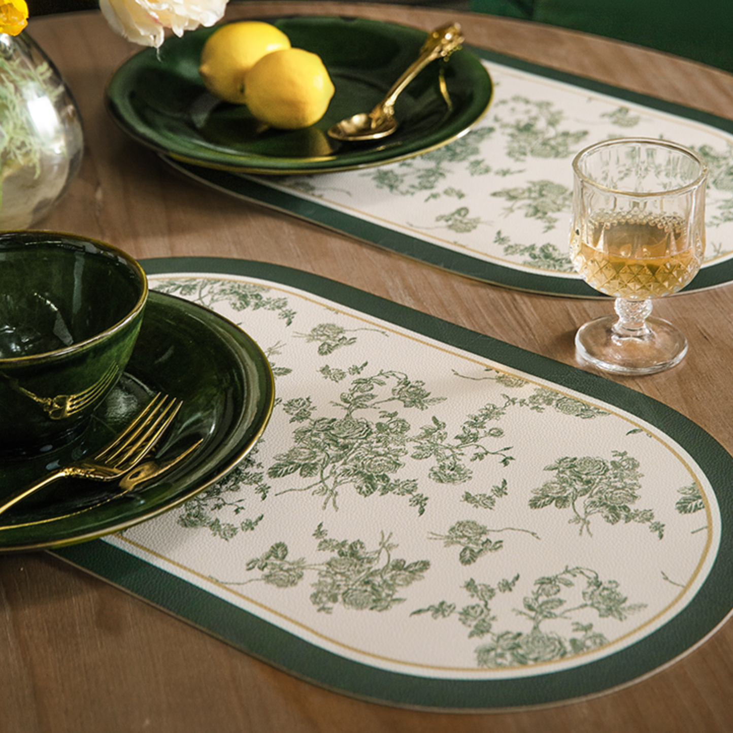 green vintage flower place mat