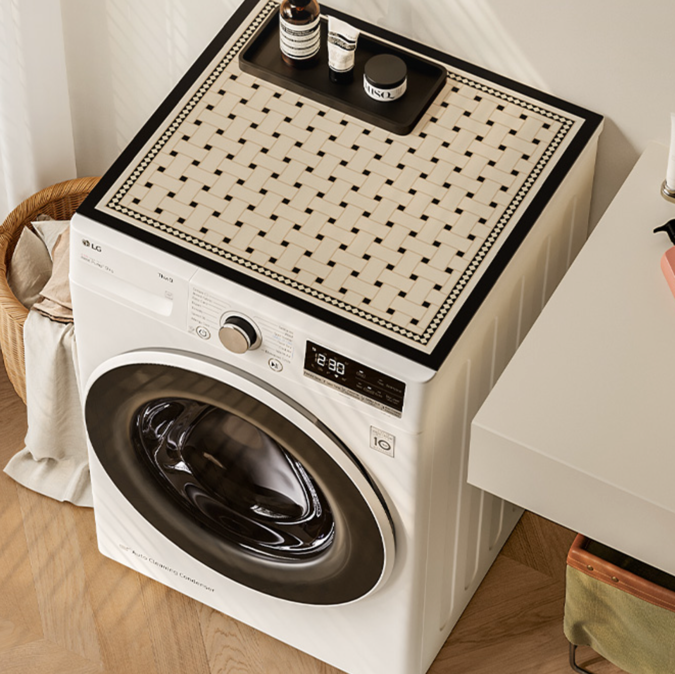 brown retro tile laundry mat