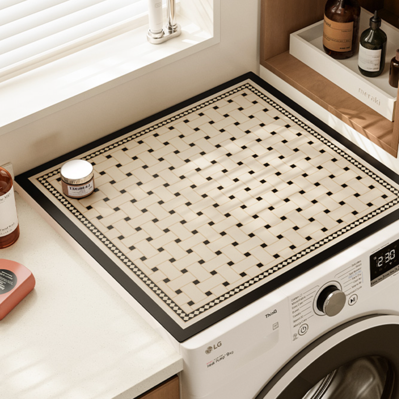 brown retro tile laundry mat