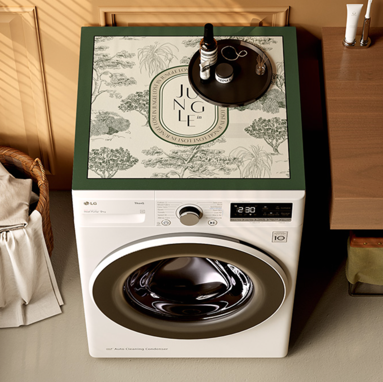 green retro forest laundry mat