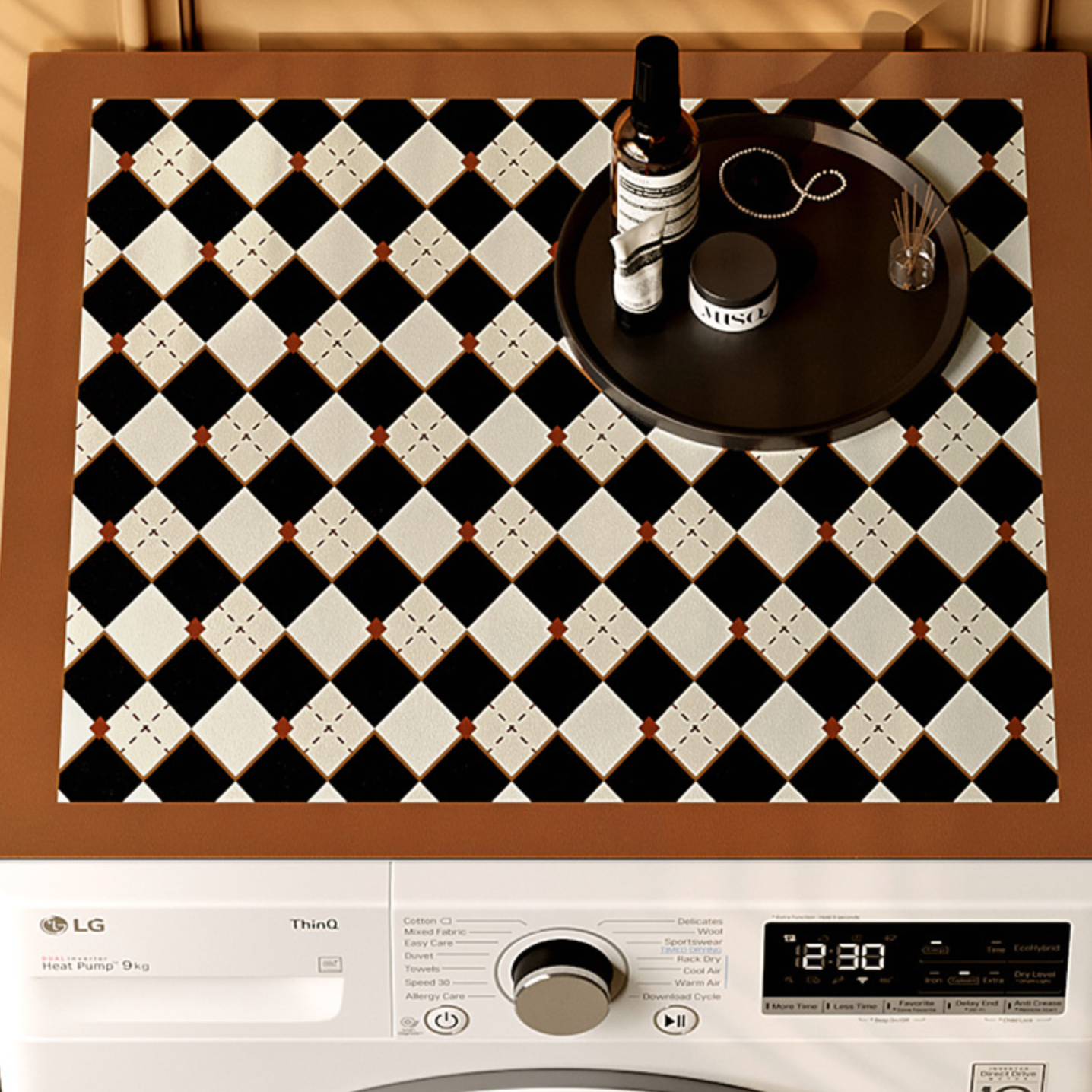 argyle brown check laundry mat