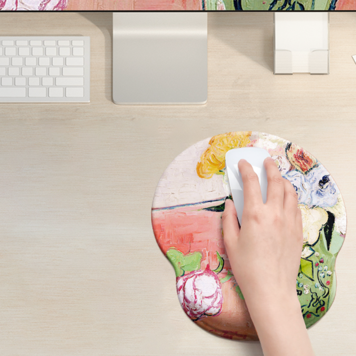 pink flower mouse pad & wrist rest