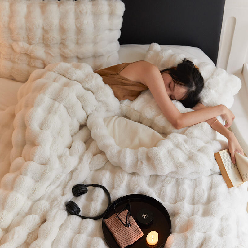 3color marshmallow fur waffle blanket