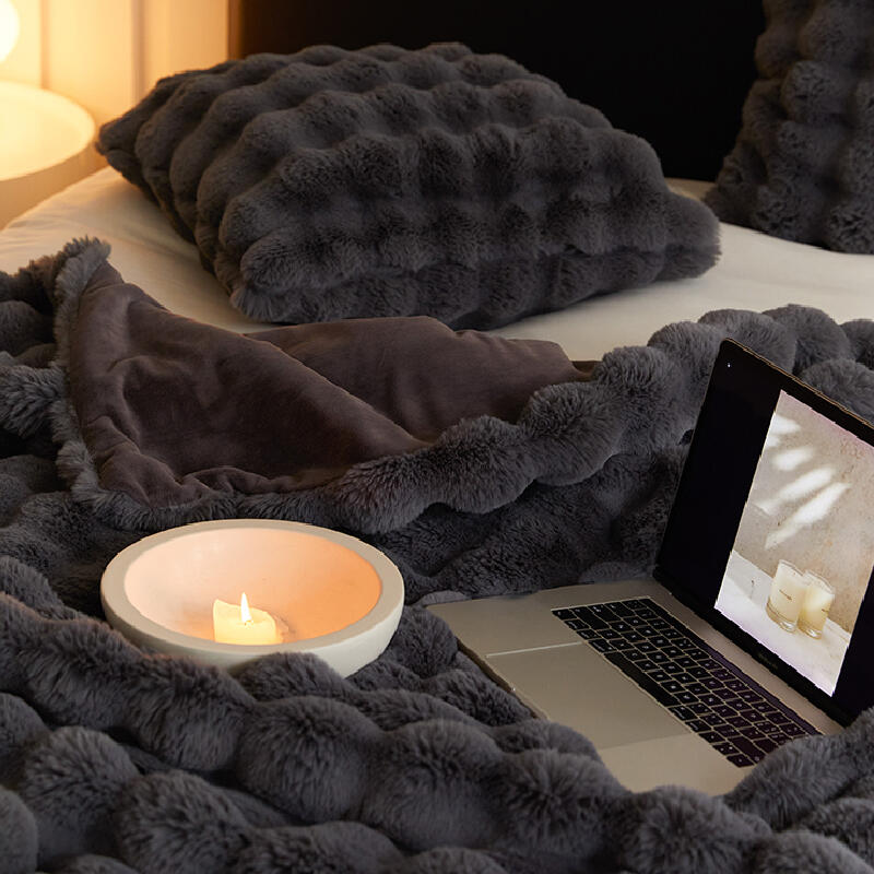 3color marshmallow fur waffle blanket