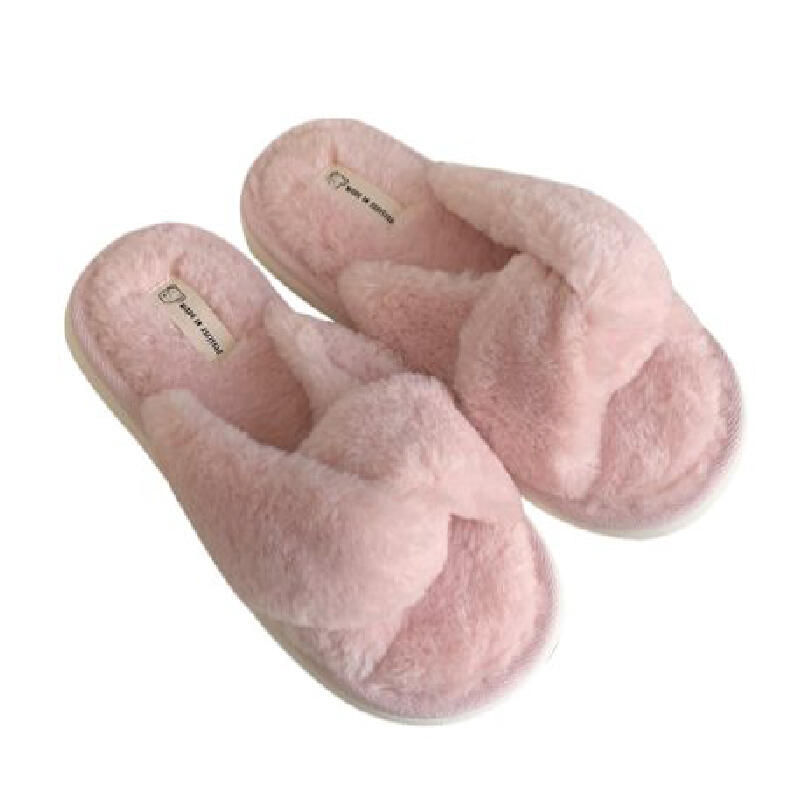 3color fluffy cross room shoes