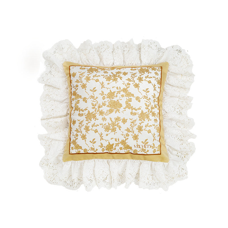 french flower velvety frill cushion